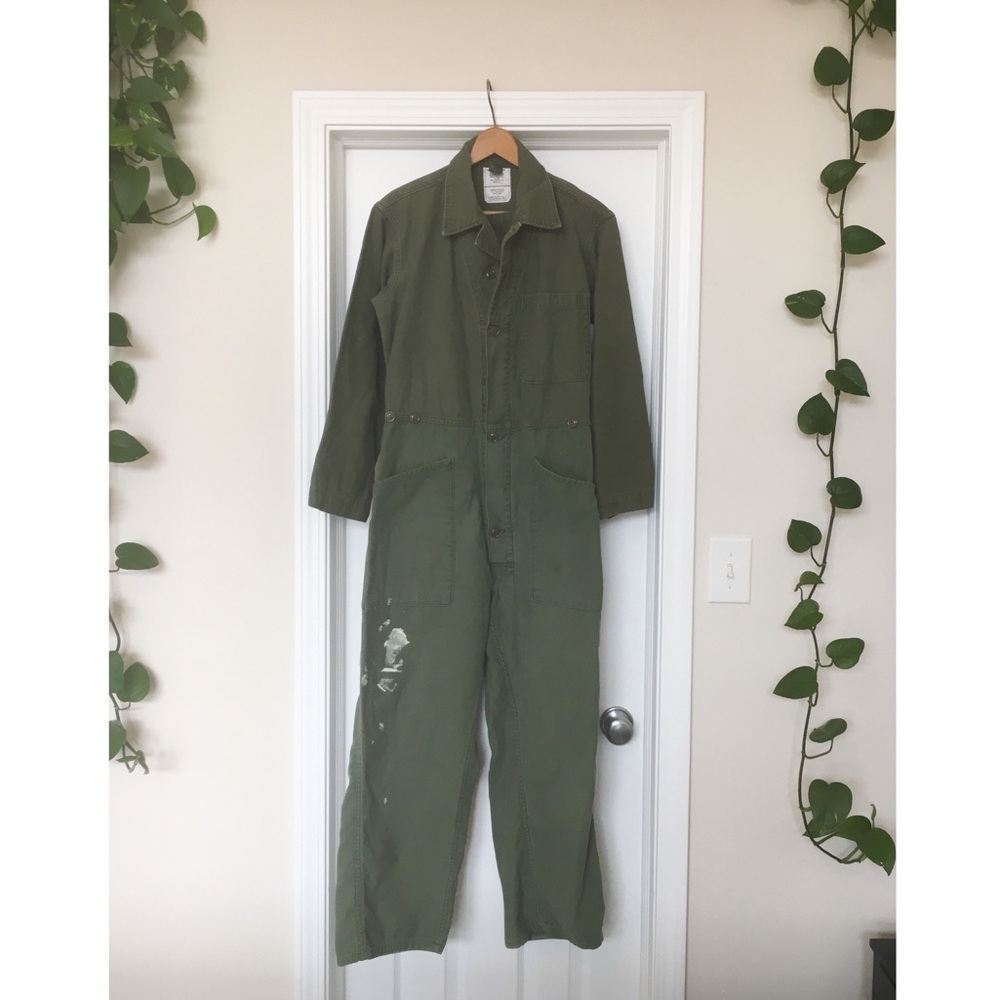 Olive green workman’s coveralls